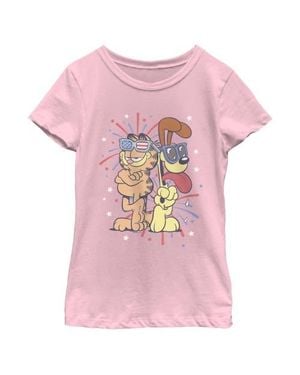 Garfield Girl's Patriotic Cat And Dog Celebration Graphic T-Shirt - Pink