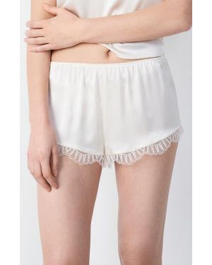 Etam Lace Trim Silk Shorts - White