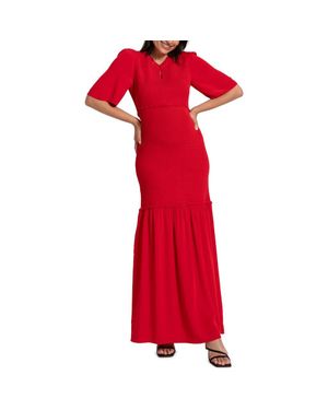Seraphine Smocked Maternity-To-Nursing Maxi Dress - Red