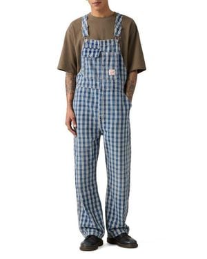 Levi's Loose Check Print Cotton Denim Overalls - Blue