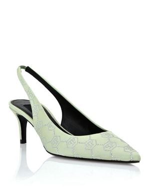 Philipp Plein Satin Slingback Shoes Low Heels Monogram Strass - Metallic