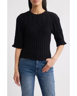 Wit & Wisdom Mixed Stitch Elbow Sleeve Sweater - Black