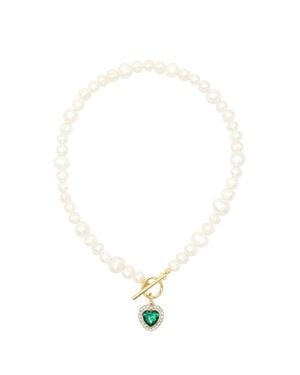 Velvet Luna Heart Pearl Necklace - White