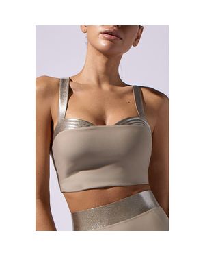 Heroine Sport Lina Metallic Trim Longline Sports Bra - Brown