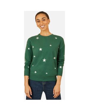 Yumi' Foil Star Print Relaxed Fit Sweater - Green