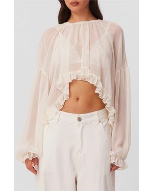 SNDY'S Laurie Ruffled Cropped Chiffon Top - White