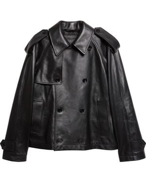 Burberry Leadenham Leather Crop Trench Coat - Black