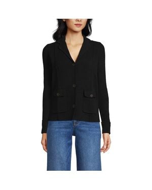 Lands' End Plus Size Drifter Ribbed Collared Blazer Sweater - Black