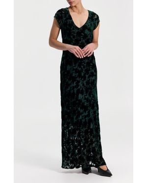 Ronen Chen Burnout Velvet Maxi Dress With V-Neck - Black