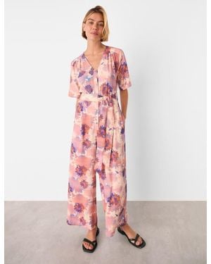 Whistles Floral Button Front Jumpsuit - Pink