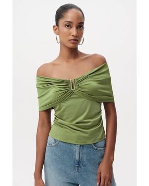 Exquise Artus Off Shoulder Metal Buckle Knit Blouse - Green