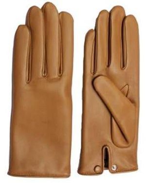 Agnelle Agatha Leather Gloves With Wrist Snap - Brown