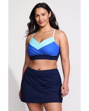 Lands' End Plus Size Slender Suit Pleated Tankini Top - Blue