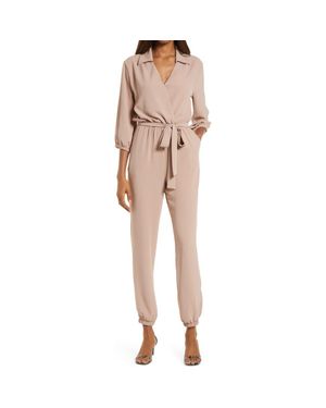 Fraiche By J Tie Waist Long Sleeve Jumpsuit - Natural