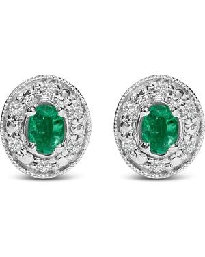 Haus of Brilliance 14K Oval Emerald And 1/10 Ct Diamond Halo Stud Earrings - Green
