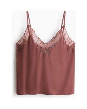 H&M Lace-Trimmed Satin Pajama Top - Red