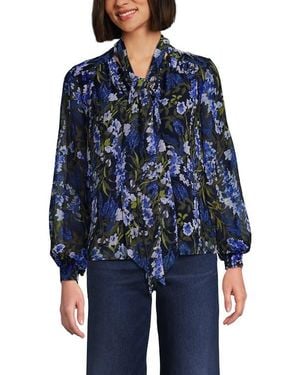 Lands' End Chiffon Removable Tie Neck Blouse - Blue