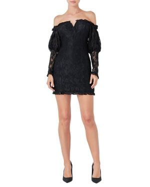 Endless Rose Off The Shoulder Long Sleeve Minidress - Black