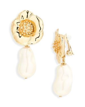 Carolina Herrera Flower & Faux Pearl Drop Earrings - Metallic