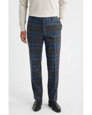 Berle Plaid Wool Blend Flannel Dress Pants - Blue