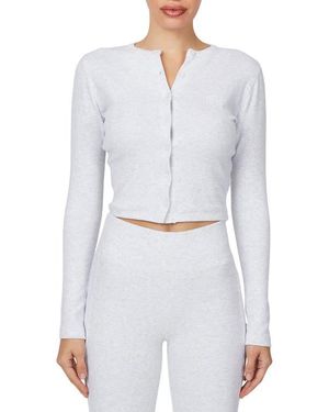 Good For Nothing Ribbed Vintage Buttoned Long Sleeve T-Shirt - White