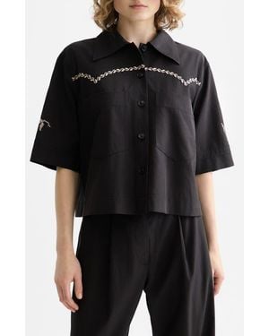 Scotch & Soda Boxy Short Sleeve Button-Up Shirt - Black