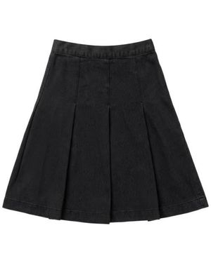 PINKY PROMISE Denim Pleated Side Zipper Elastic Waist Skirt - Black