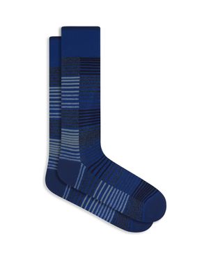 Bugatchi Stripe Cotton Blend Dress Socks - Blue