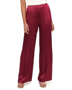 Petal & Pup Carissa Wide Leg Satin Pants - Red