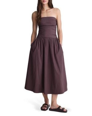 Madewell Strapless Ruched Poplin Midi Dress - Brown