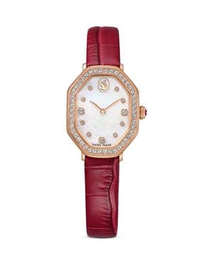 Swarovski Dextera Mother-Of-Pearl Leather Strap Watch, 32Mm X 23Mm - Red