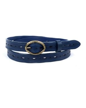 Old Trend Vintage Genuine Leather Perforated Classic Detail Belt - Blue
