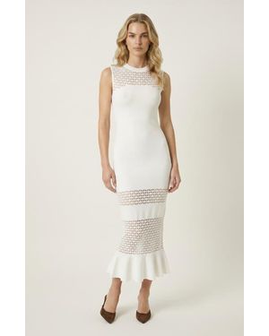 Modenaire Sleeveless Mesh Detail Knit Dress - Natural