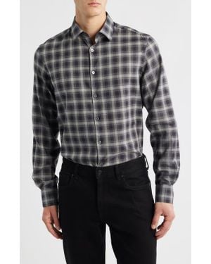 Canali Regular Fit Plaid Dress Shirt - Black