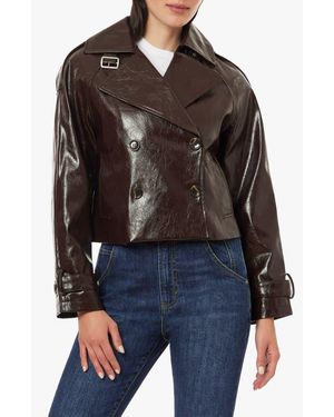 Habitual Textured Faux Leather Cropped Jacket - Black