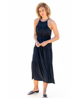 JJwinks Bon Voyage Built-In Shelf Tiered Midi Dress - Blue
