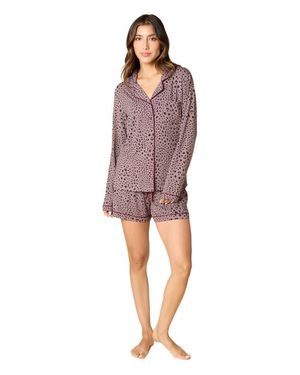 Softies Aria Slim Notch Collar Long Sleeve Short Set - Purple