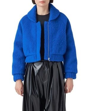 Grey Lab Felted Wool Blend Bomber Jacket - Blue