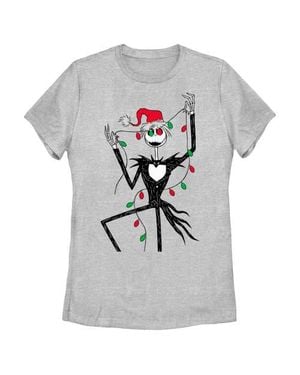 Nightmare Before Christmas Jack Christmas Lights Graphic T-Shirt - Gray