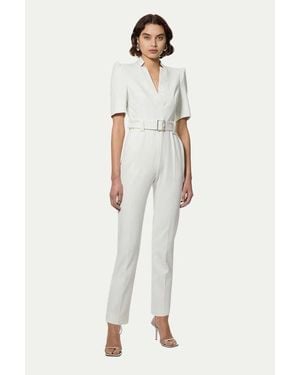 Karen Millen Structured Crepe Forever Belted Jumpsuit - White