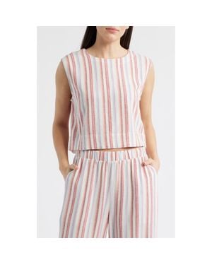 Cloth & Stone Boxy Back Button Linen Blend Top - Multicolor