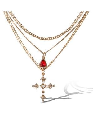 Jessica Simpson Layered Cross & Gem Necklace - White