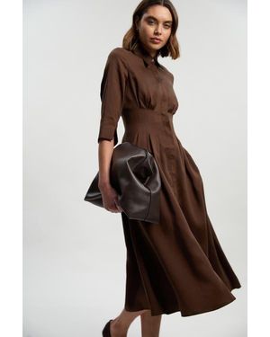 Karen Millen Tailored Linen Darted Waist Midi Dress - Brown