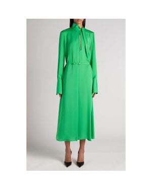 Tom Ford Belted Long Sleeve Silk Georgette Midi Dress - Green