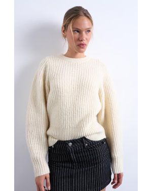 TOPSHOP Rib Puff Sleeve Sweater - White