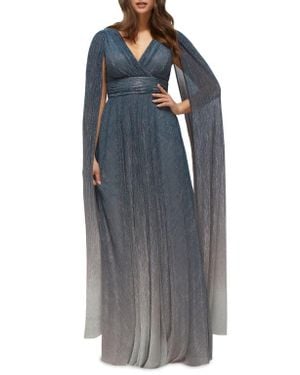 After Six Metallic Cape Sleeve Gown - Gray