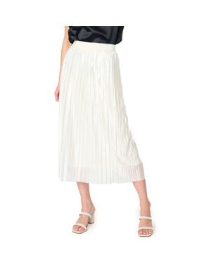 Gibsonlook Pleated Satin Midi A-Line Skirt - White