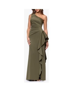 Xscape Evenings One-Shoulder Ruffle Scuba Crepe Gown - Green