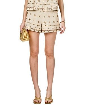 Endless Rose Beaded Cotton & Linen Shorts - Natural