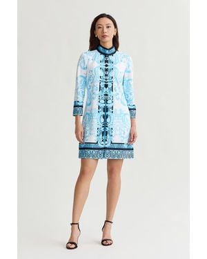 Ming Wang Heritage Lined Printed Stretch Deco Crepe Jacket - Blue